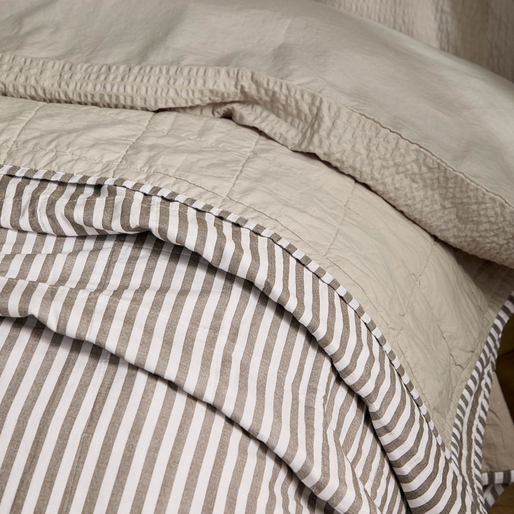 Hebden Quilted Stripe 100% Cotton Bedspread Mole/Stone