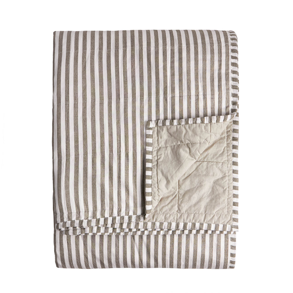 Hebden Quilted Stripe 100% Cotton Bedspread Mole/Stone