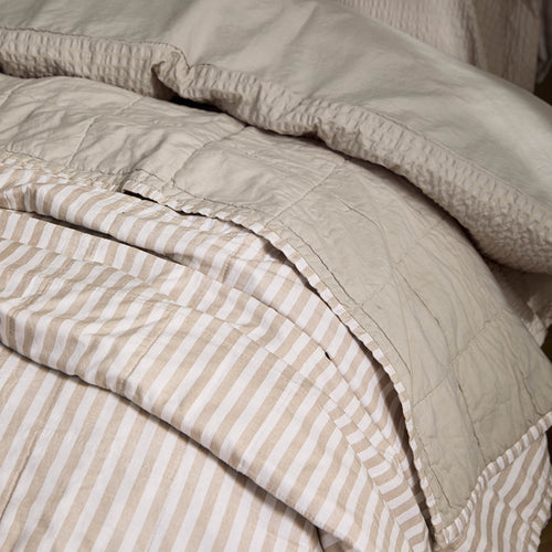 Hebden Quilted Stripe 100% Cotton Bedspread Natural/Stone