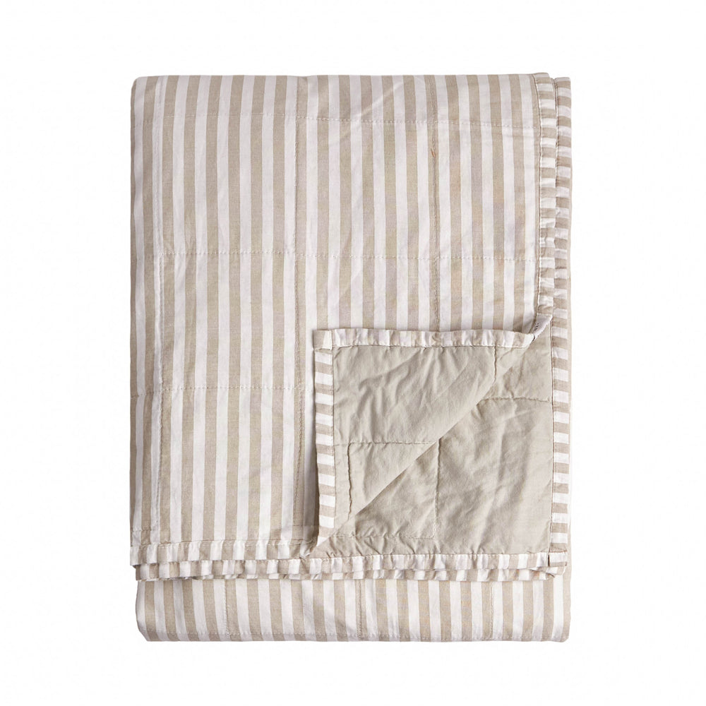Hebden Quilted Stripe 100% Cotton Bedspread Natural/Stone