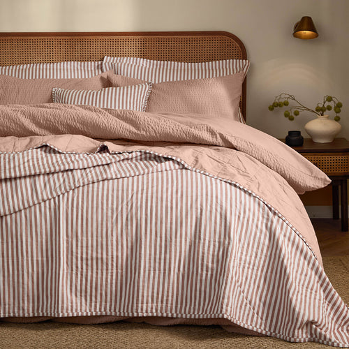 Hebden Quilted Stripe 100% Cotton Bedspread Pecan/Cotta
