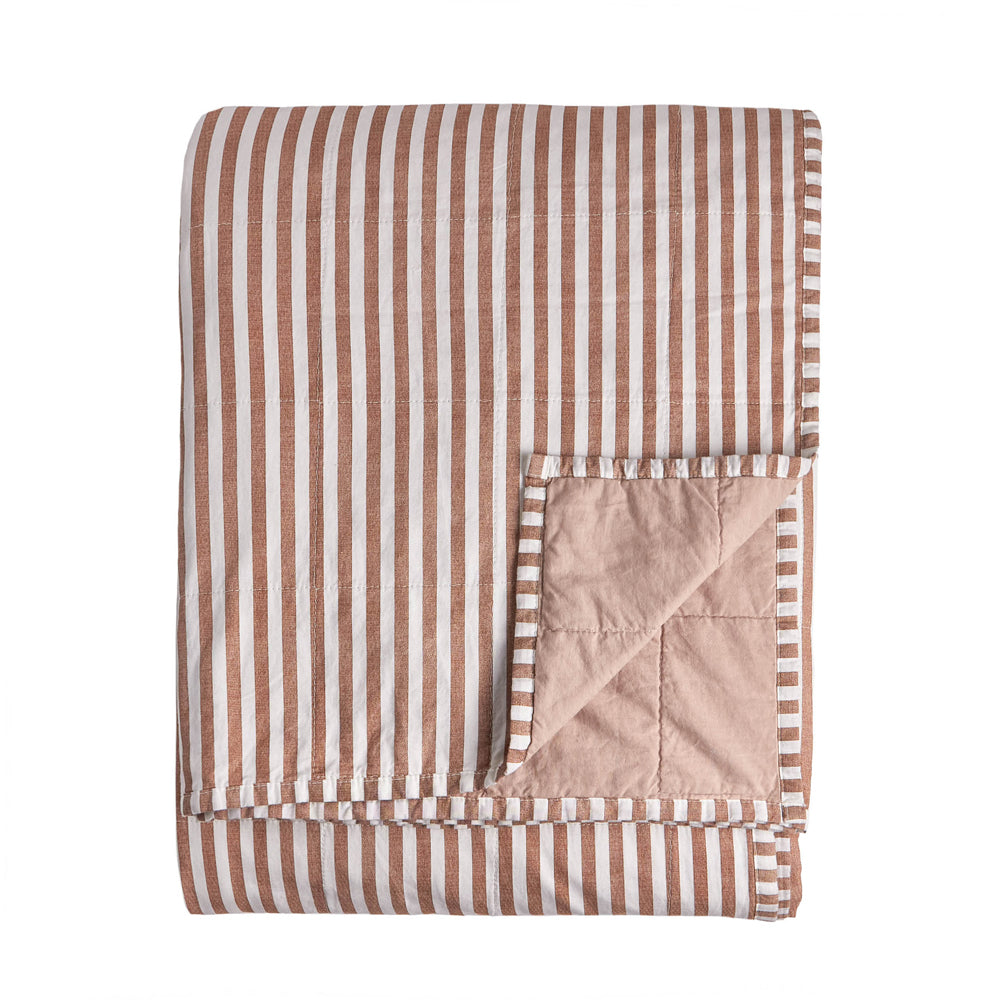 Hebden Quilted Stripe 100% Cotton Bedspread Pecan/Cotta