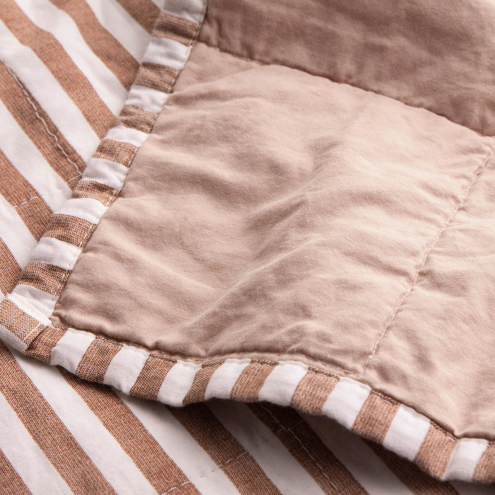 Hebden Quilted Stripe 100% Cotton Bedspread Pecan/Cotta
