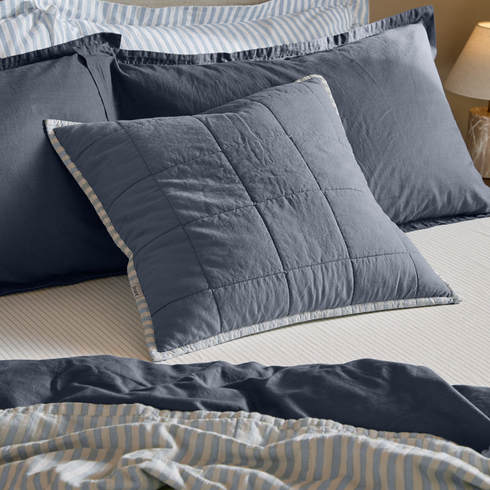 Striped Blue Cushions - Hebden 100% Cotton Cushion Cover Mineral/Demin Blue Yard