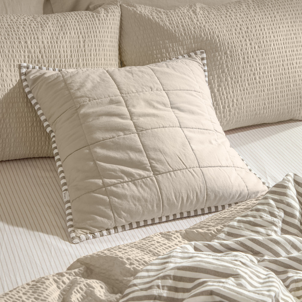 Striped Brown Cushions - Hebden 100% Cotton Cushion Cover Mole/Stone Yard