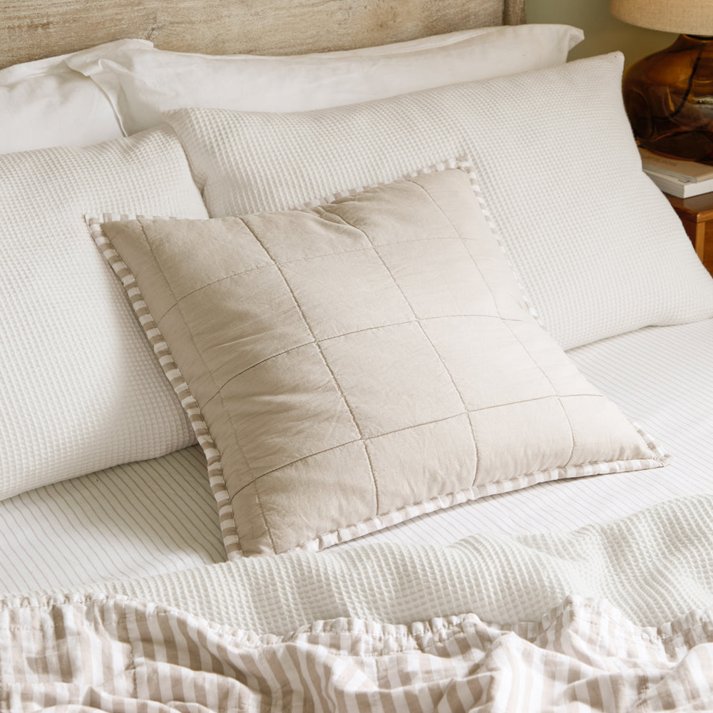 Striped Beige Cushions - Hebden 100% Cotton Cushion Cover Natural/Stone Yard