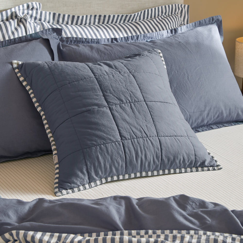 Striped Blue Cushions - Hebden 100% Cotton Cushion Cover Navy/Denim Blue Yard