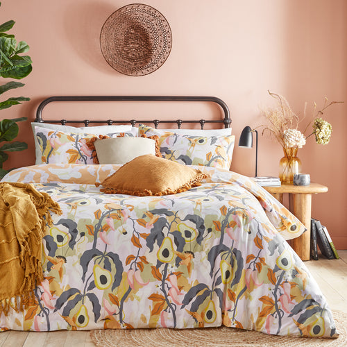 Amelie Orange Printed Abstract Floral Duvet Cover Set, Orange/Lilac Bedding