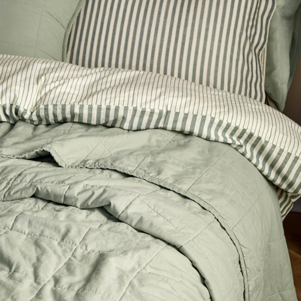 Hebden Quilted Washed Cotton Bedspread Bay Green