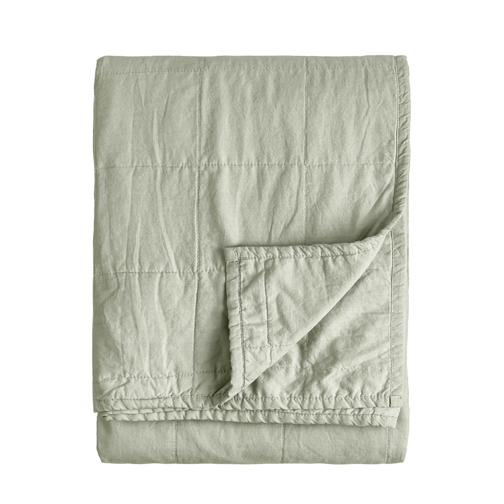 Hebden Quilted Washed Cotton Bedspread Bay Green
