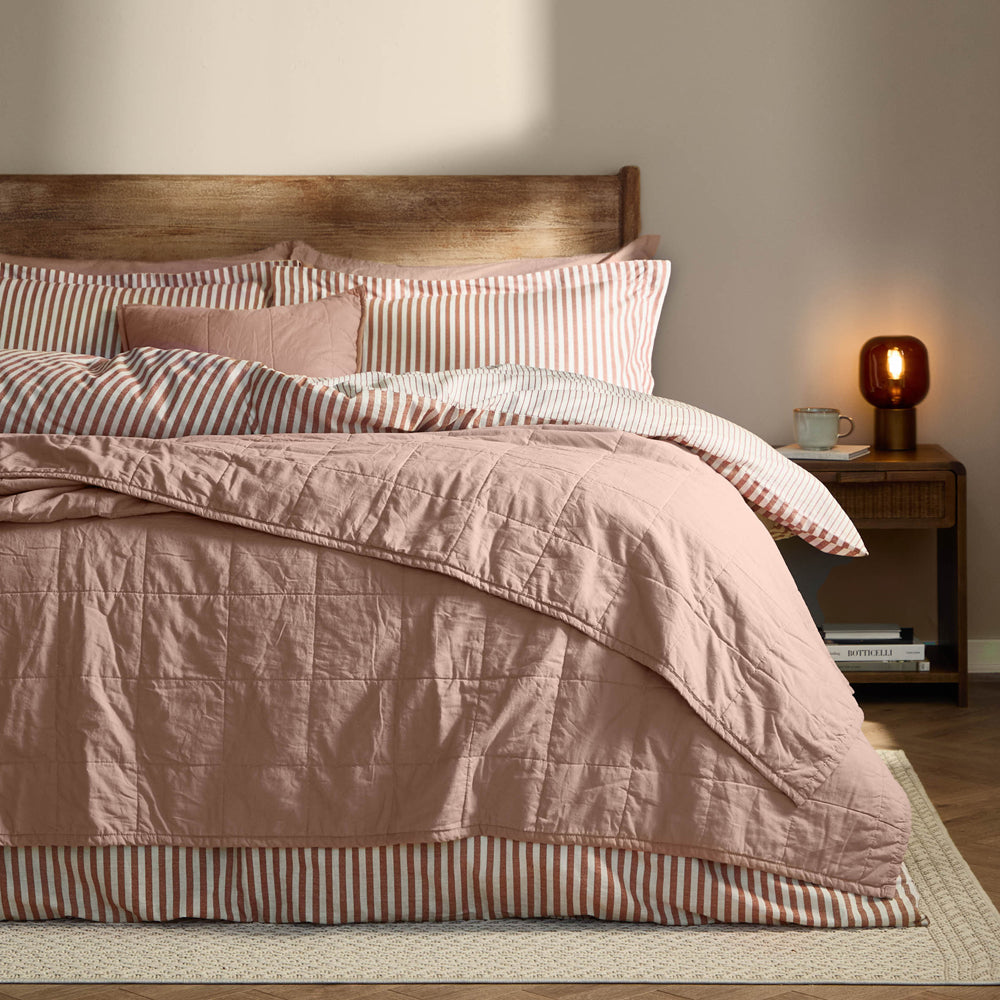Plain Pink Bedding - Hebden Quilted Washed Cotton Bedspread Cotta Yard