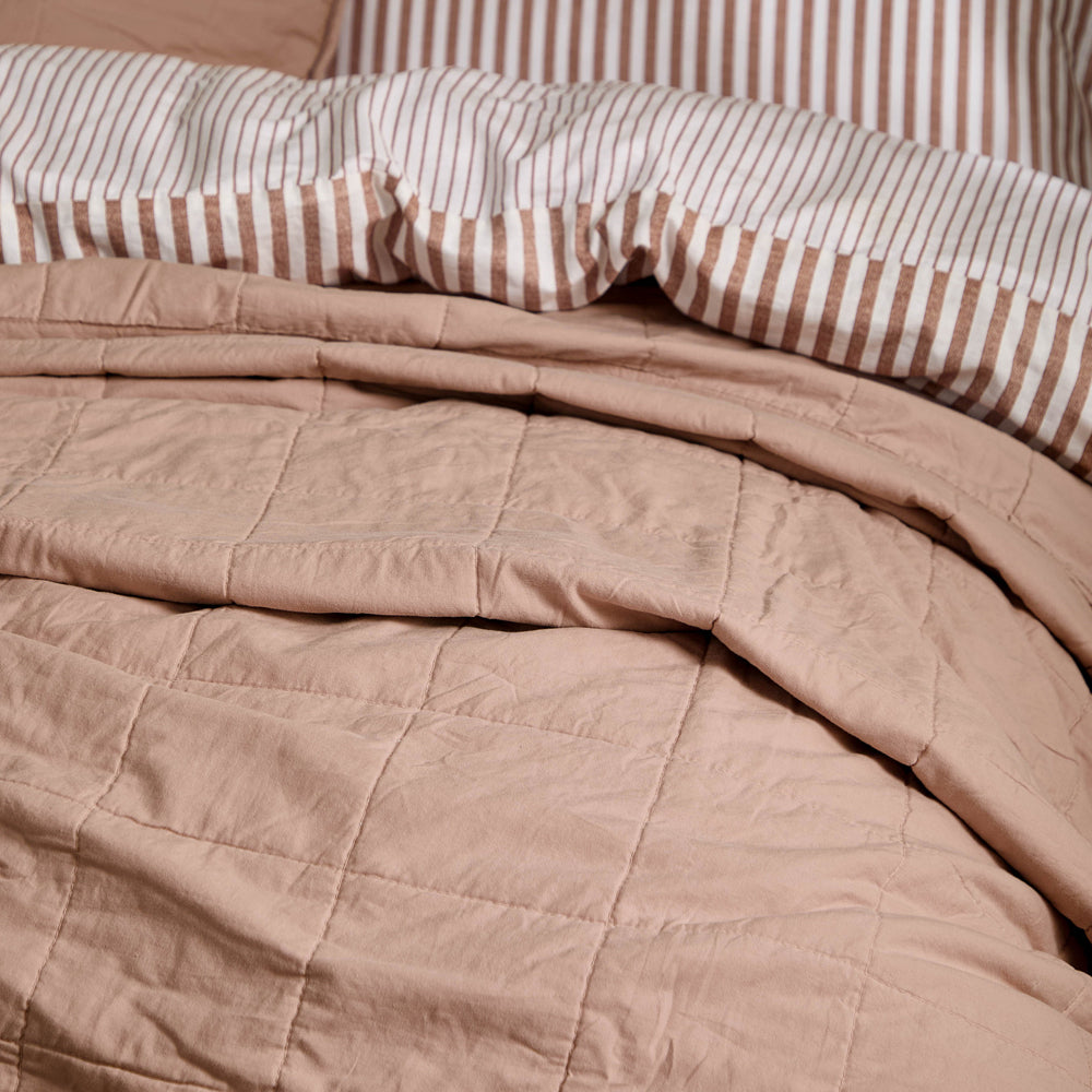 Hebden Quilted Washed Cotton Bedspread Cotta