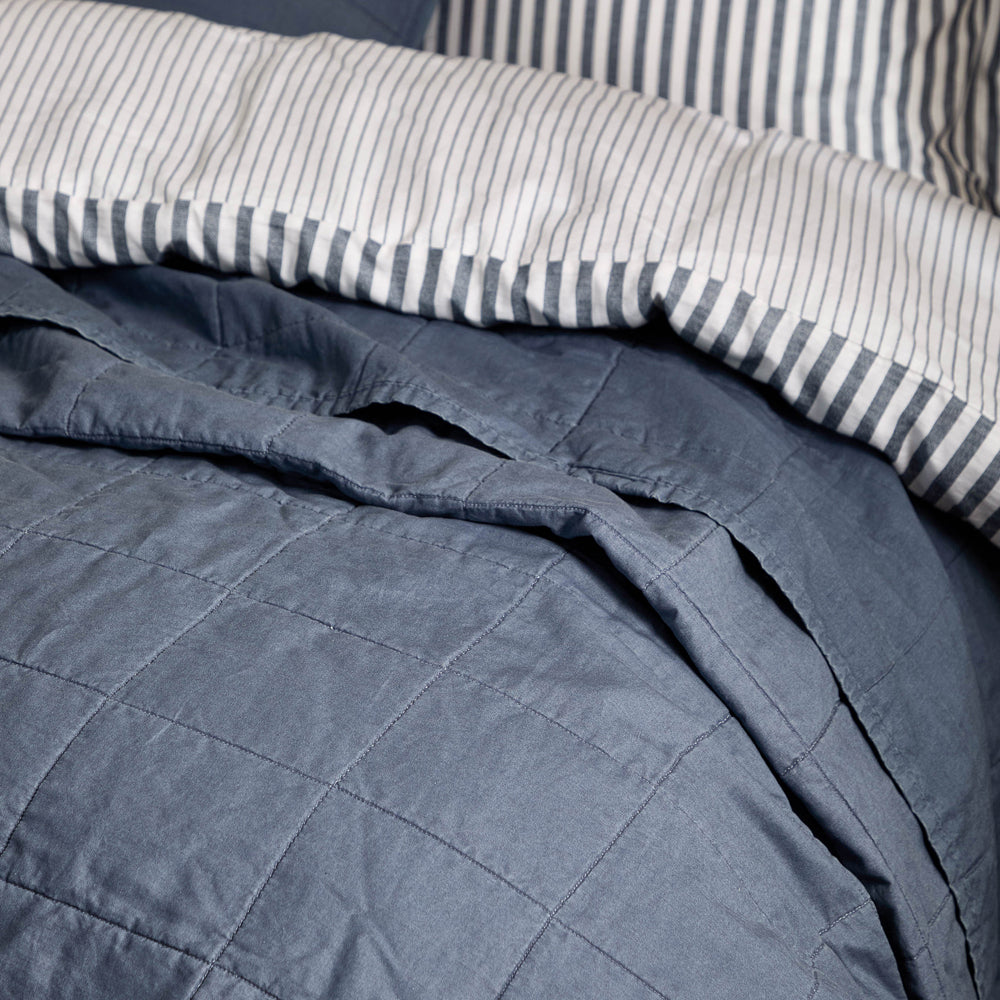 Hebden Quilted Washed Cotton Bedspread Denim Blue
