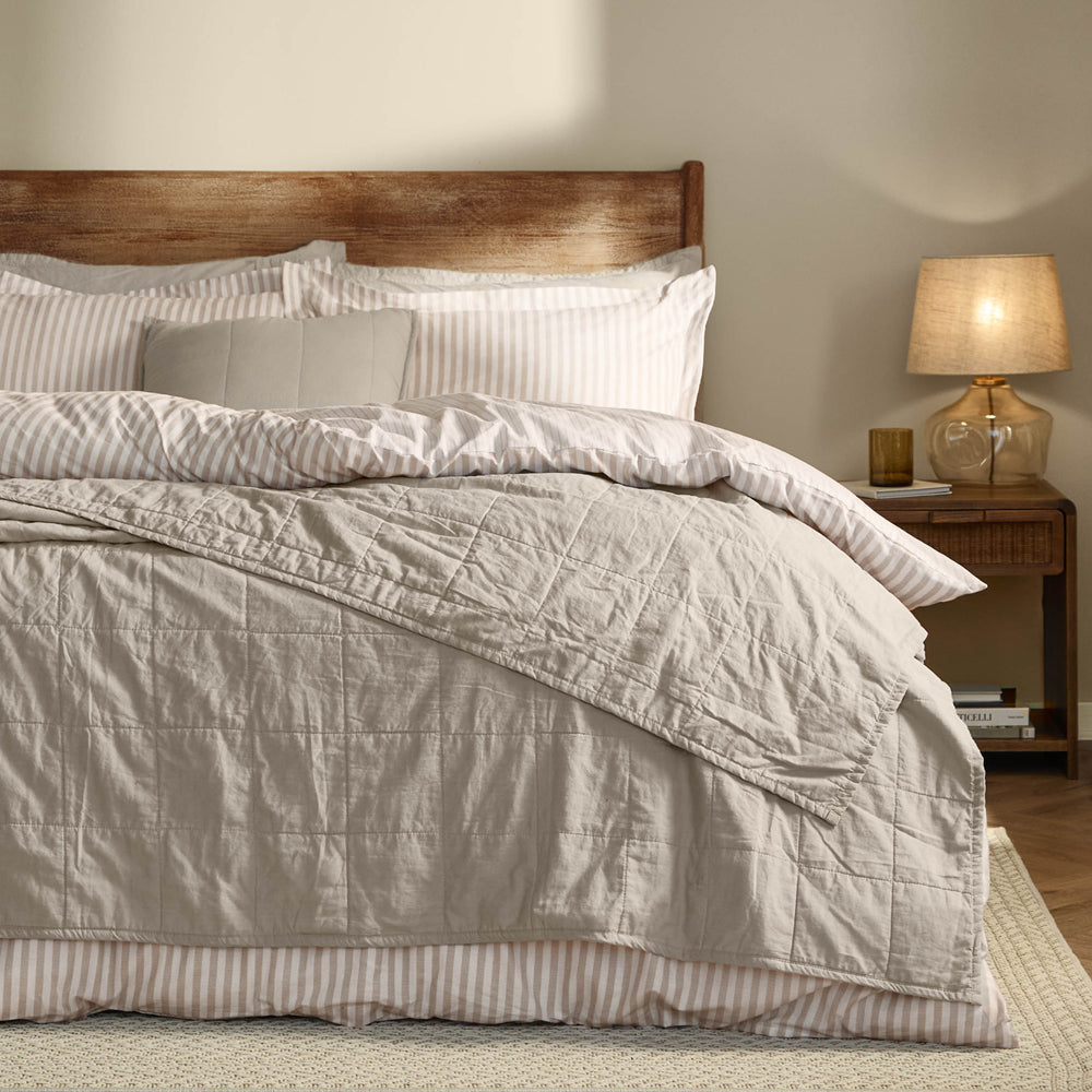 Plain Grey Bedding - Hebden Quilted Washed Cotton Bedspread Stone Yard