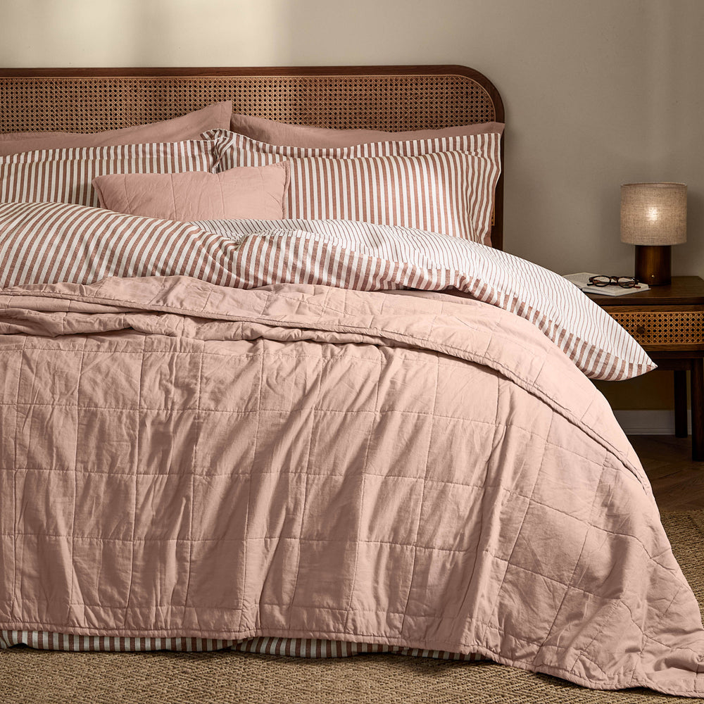 Hebden Quilted Washed Cotton Bedspread Cotta