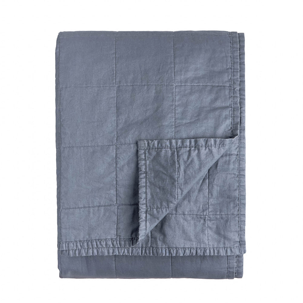 Hebden Quilted Washed Cotton Bedspread Denim Blue