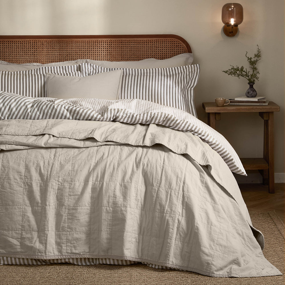 Hebden Quilted Washed Cotton Bedspread Stone
