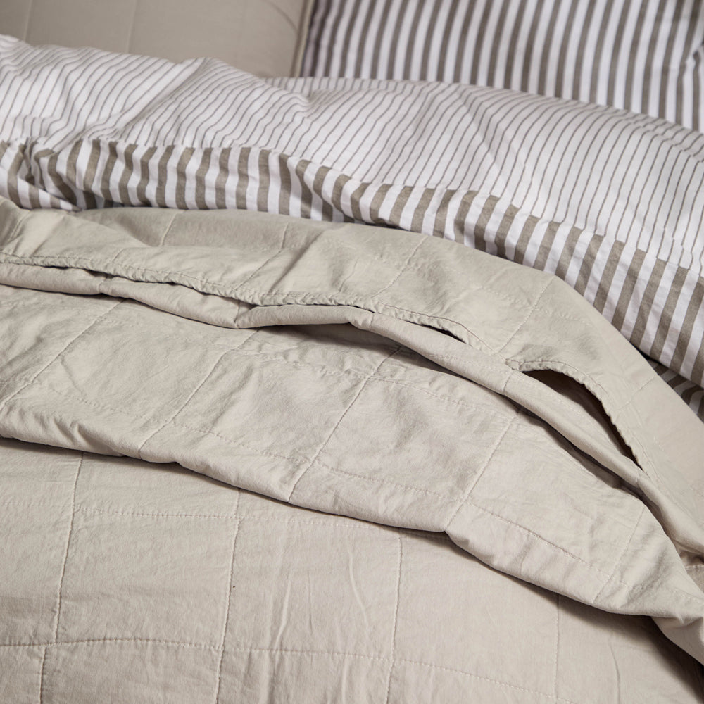 Hebden Quilted Washed Cotton Bedspread Stone