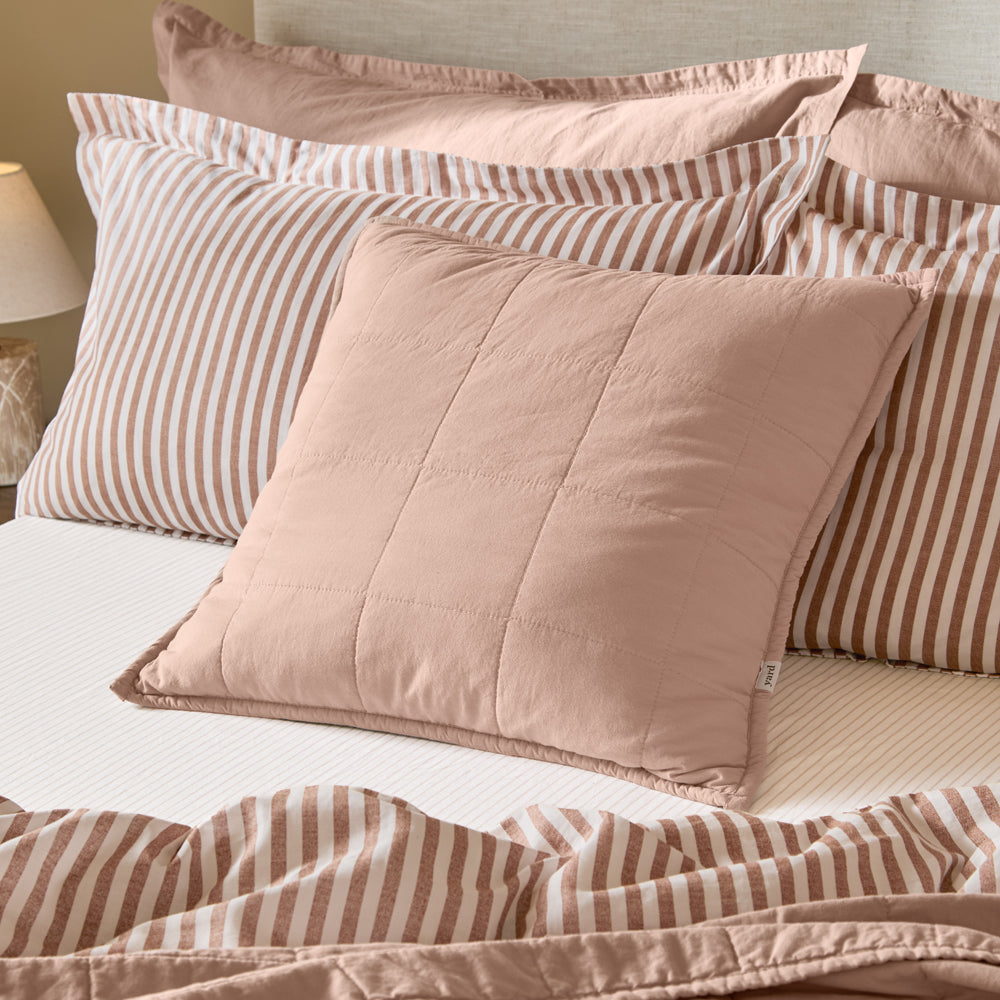 Plain Pink Cushions - Hebden Quilted Washed Cotton Cushion Cover Cotta Yard