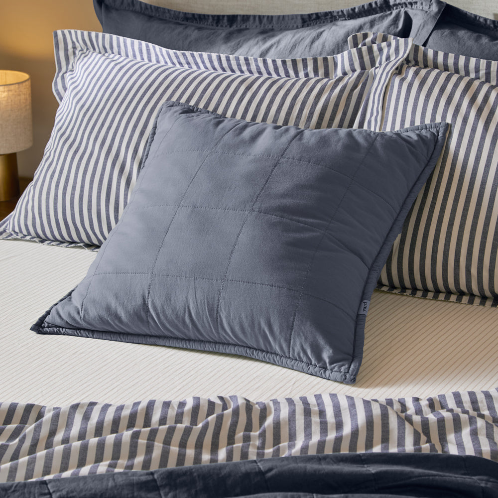 Plain Blue Cushions - Hebden Quilted Washed Cotton Cushion Cover Denim Blue Yard