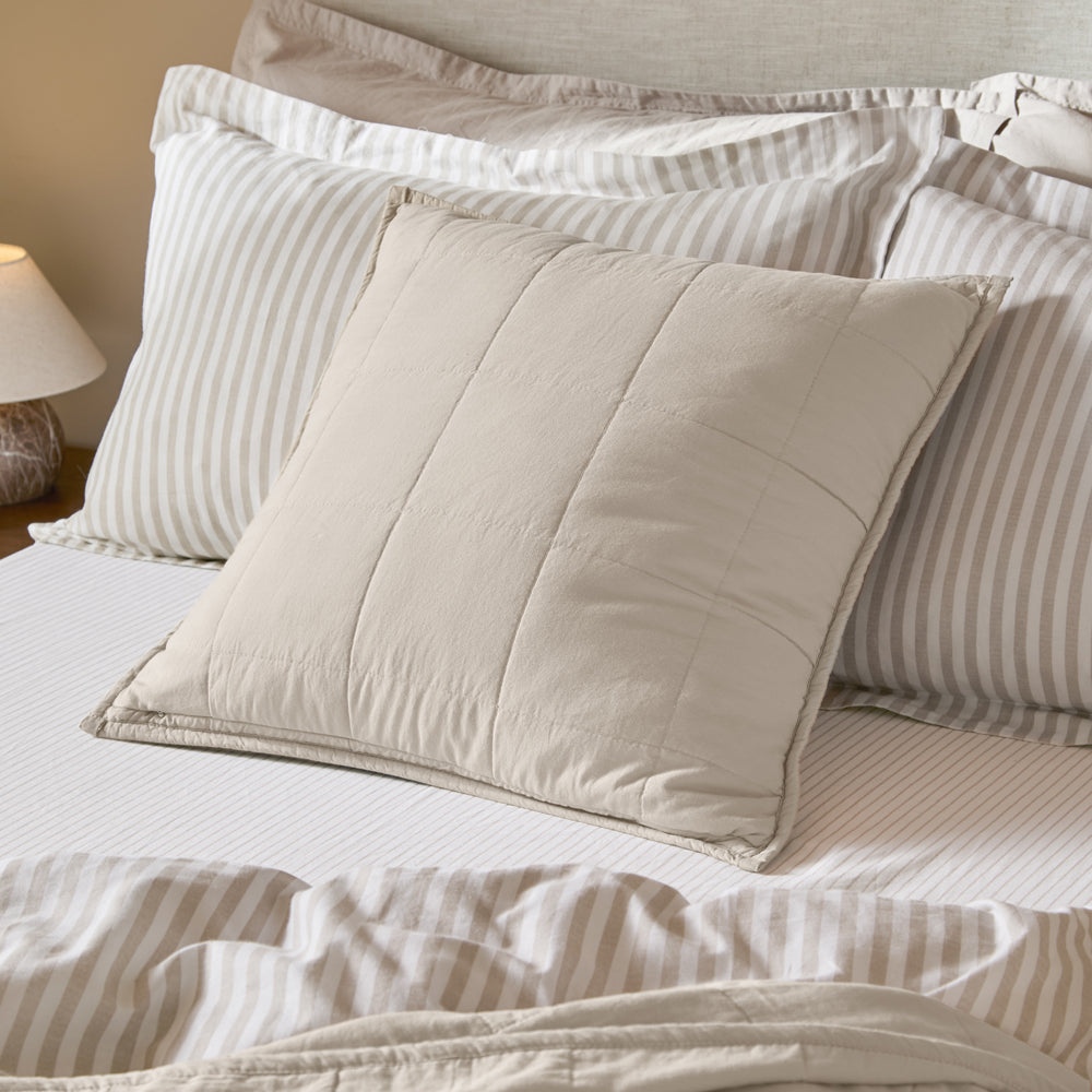 Plain Grey Cushions - Hebden Quilted Washed Cotton Cushion Cover Stone Yard