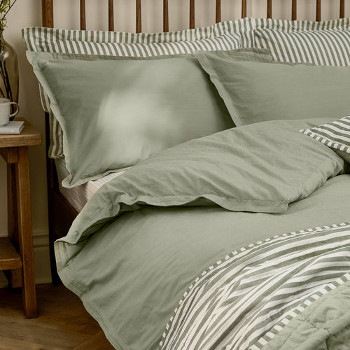Hebden Washed Cotton Duvet Cover Set Bay Green