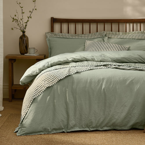 Hebden Washed Cotton Duvet Cover Set Bay Green