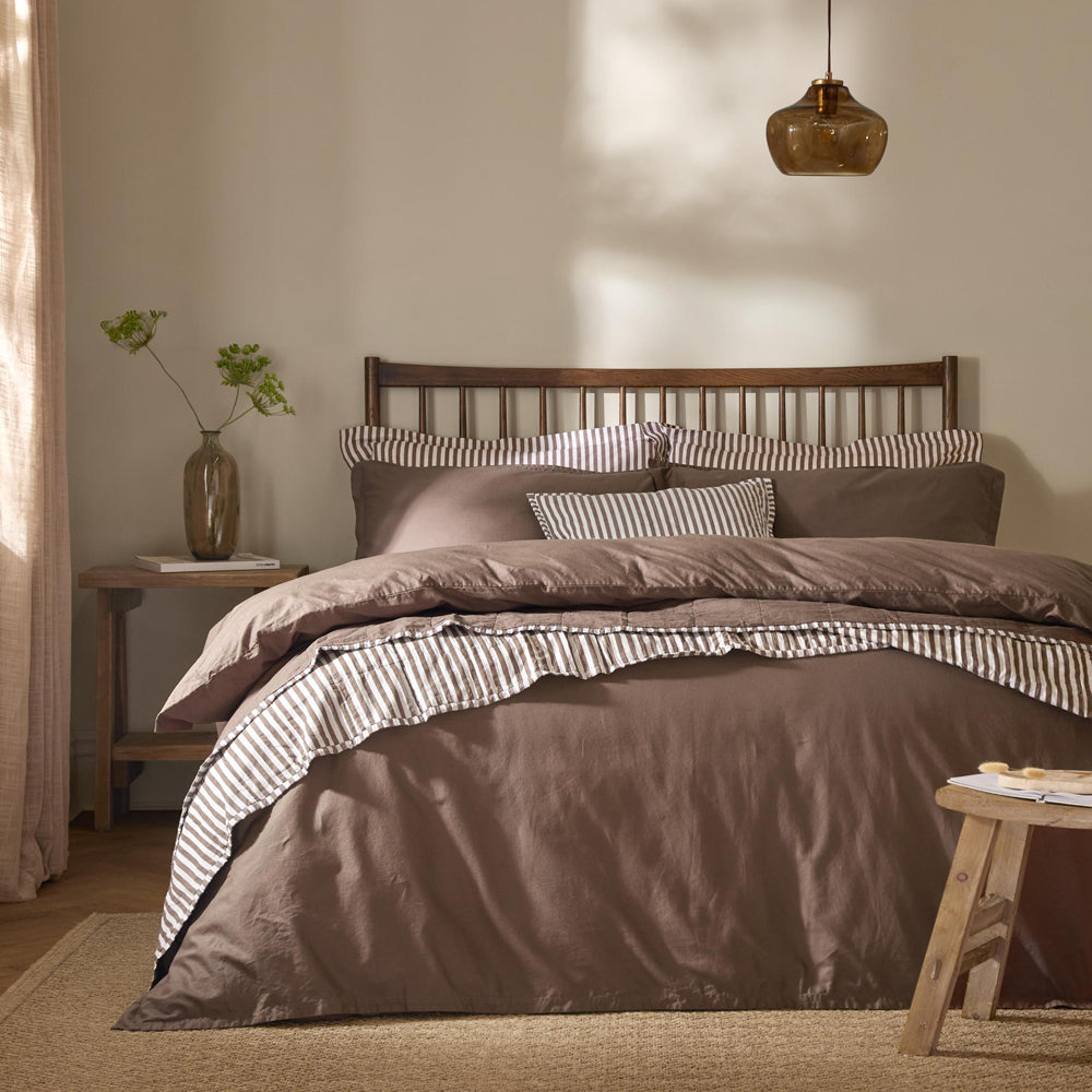 Hebden Washed Cotton Duvet Cover Set Cocoa Brown