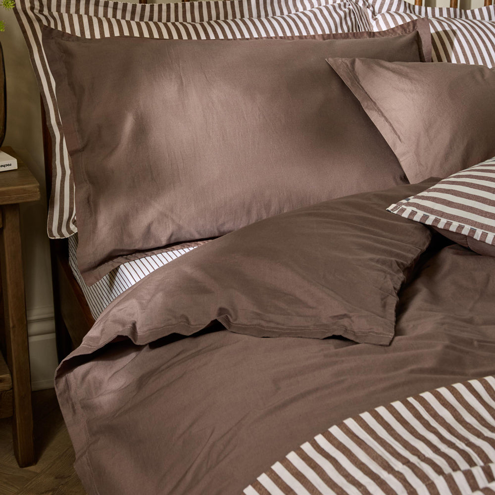 Hebden Washed Cotton Duvet Cover Set Cocoa Brown