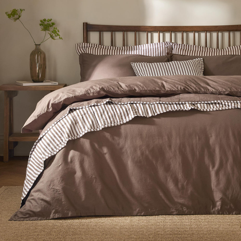 Hebden Washed Cotton Duvet Cover Set Cocoa Brown