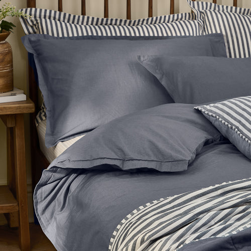 Hebden Washed Cotton Duvet Cover Set Denim Blue