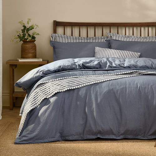 Hebden Washed Cotton Duvet Cover Set Denim Blue