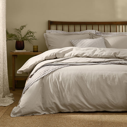 Hebden Washed Cotton Duvet Cover Set Stone
