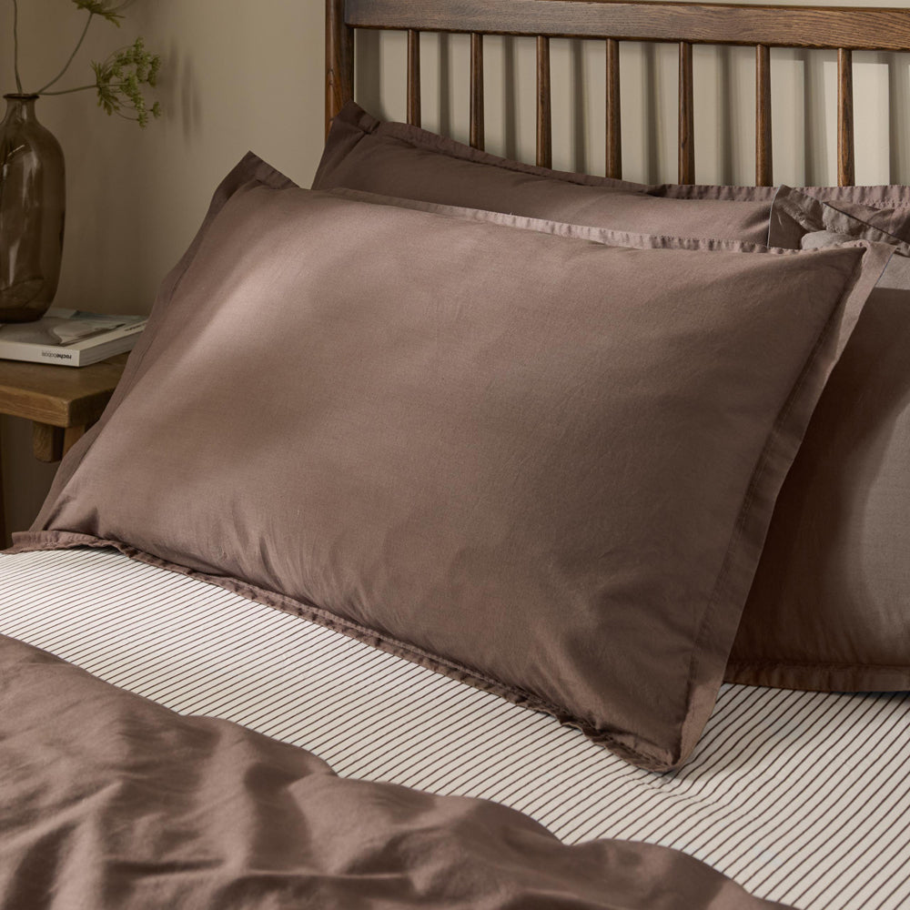 Hebden Washed Cotton Pillowcase Pair Cocoa Brown