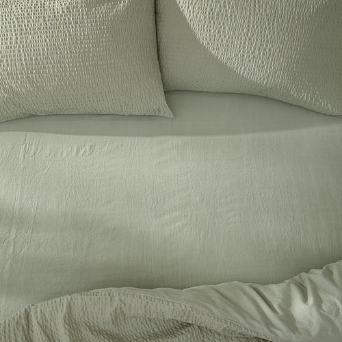 Plain Green Bedding - Hebden Washed Cotton Fitted Bed Sheet Bay Green Yard