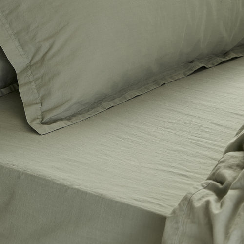 Hebden Washed Cotton Fitted Bed Sheet Bay Green