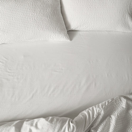 Plain White Bedding - Hebden Washed Cotton Fitted Bed Sheet Chalk Yard