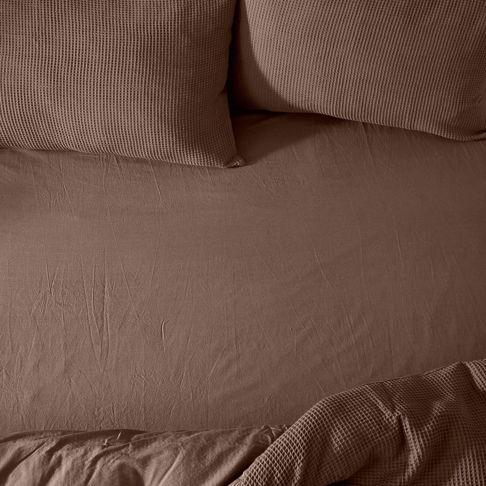 Hebden Washed Cotton Fitted Sheet Cocoa Brown