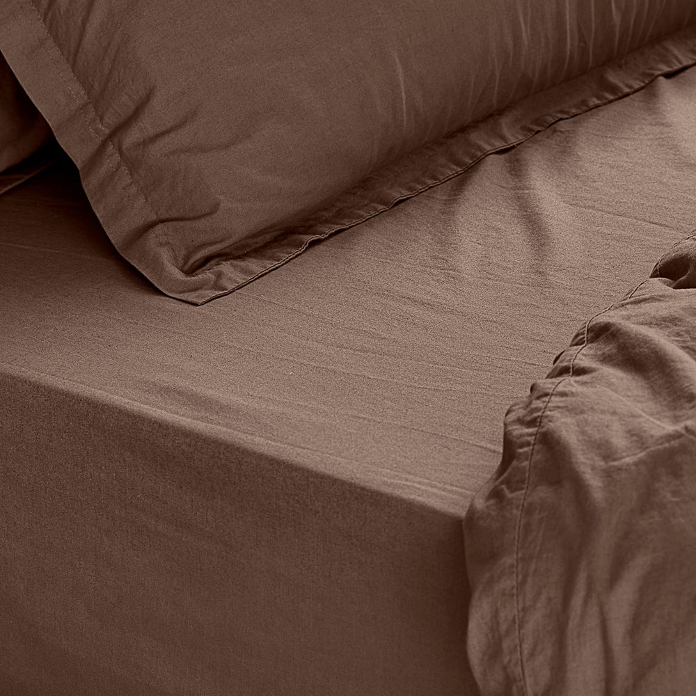 Hebden Washed Cotton Fitted Sheet Cocoa Brown