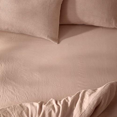 Plain Pink Bedding - Hebden Washed Cotton Fitted Bed Sheet Cotta Yard