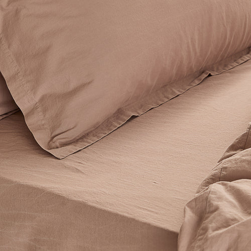 Hebden Washed Cotton Fitted Bed Sheet Cotta