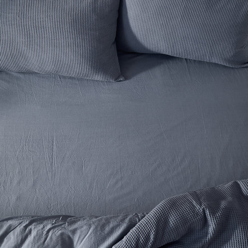 Plain Blue Bedding - Hebden Washed Cotton Fitted Bed Sheet Denim Blue Yard