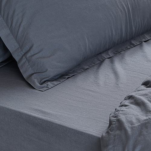 Hebden Washed Cotton Fitted Bed Sheet Denim Blue