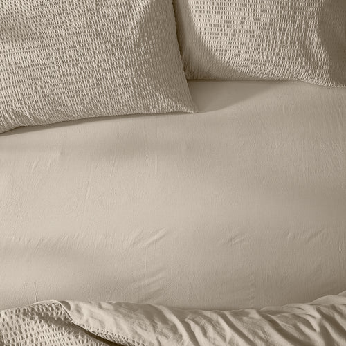 Plain Beige Bedding - Hebden Washed Cotton Fitted Bed Sheet Stone Yard