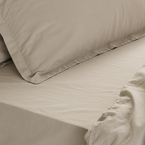 Hebden Washed Cotton Fitted Bed Sheet Stone