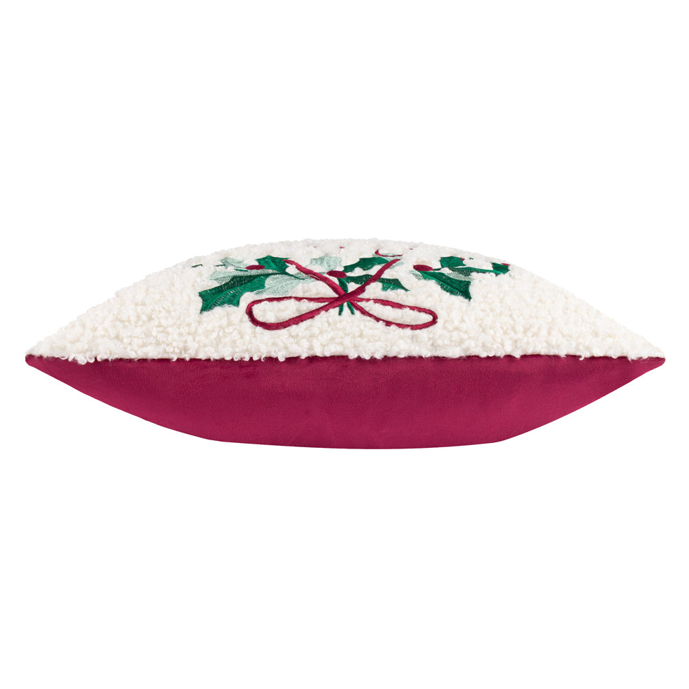 Holly Wreath Embroidered Cushion Multicolour
