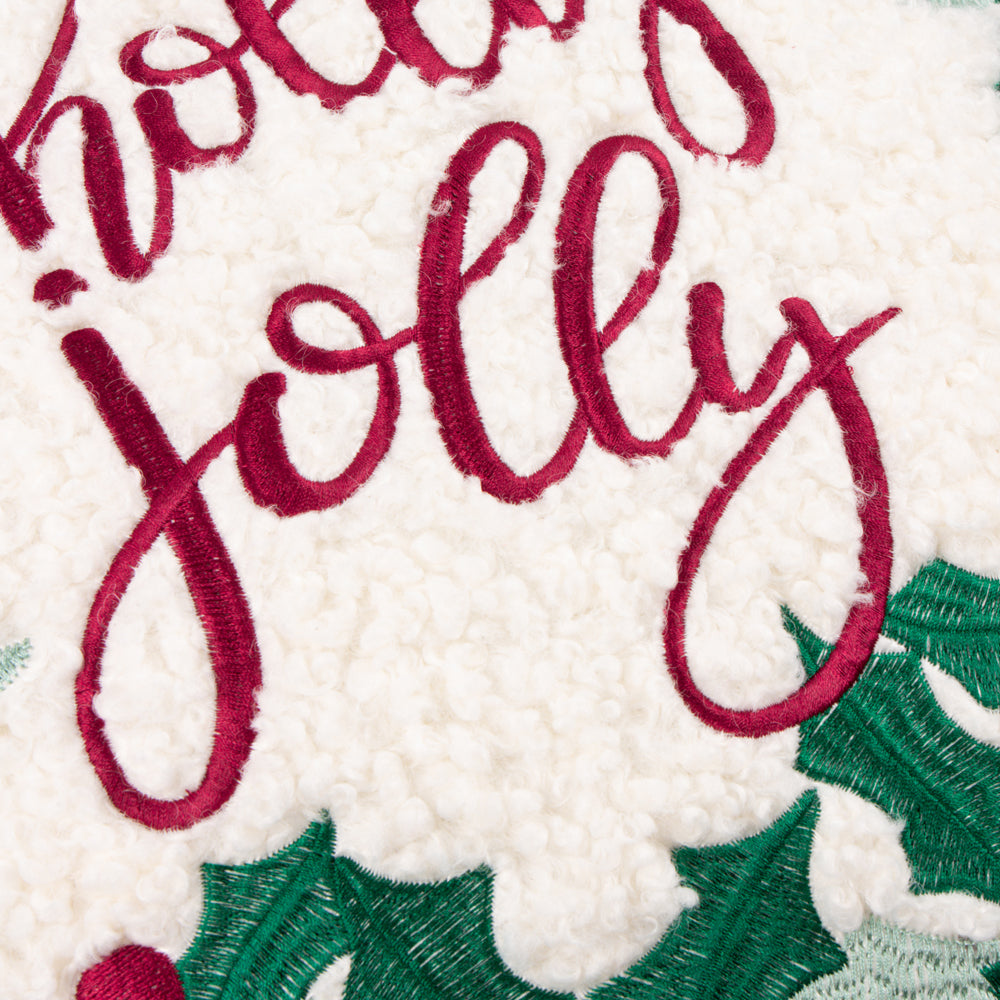 Holly Wreath Embroidered Cushion Multicolour