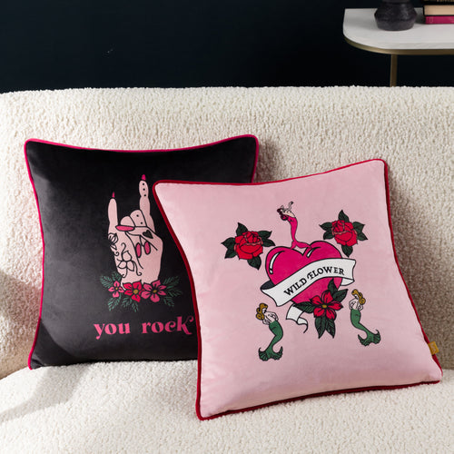 Abstract Black Cushions - Inked You Rock Cushion Cover Black/Pink furn.