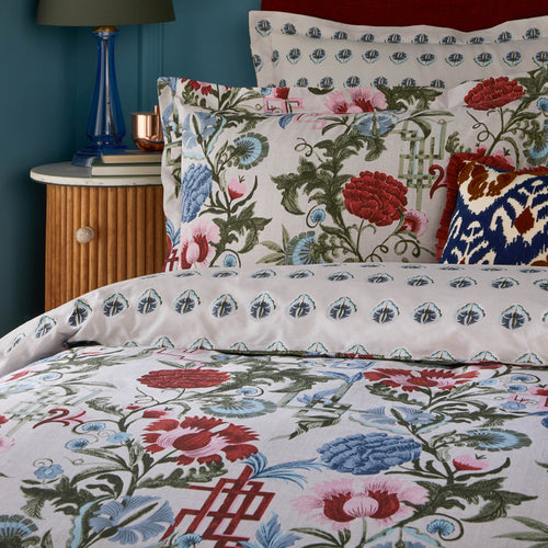 Floral Multi Bedding - Ishana Reversible Floral Duvet Cover Set Redcurrent/French Blue Seventy Three