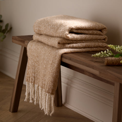 Plain Beige Throws - Isla Woven Tasselled Throw Natural Wylder